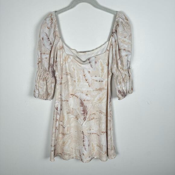 Charlie Holiday Linen Cotton Puff Sleeve Lottie Mini Dress Size 6 Square Neck - Picture 5 of 12